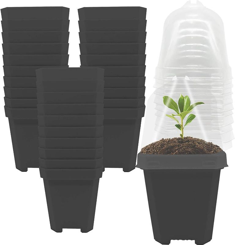 Photo 1 of EBaokuup 30PCS Plant Nursery Pots with Humidity Dome, Small Plastic Square Flower Pot Planting Container, Plastic Gardening Pot
