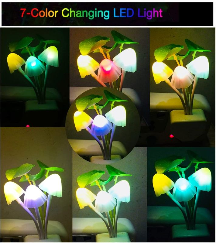 Photo 2 of AUSAYE 4Pack Sensor LED Night Lights Plug in Night Light for Adults Kids Nightlight, Color Changing Cute Mushroom Night Light Flower Wall Lamp for Bedroom,Bathroom,Stairs,Kitchen,Corridor
