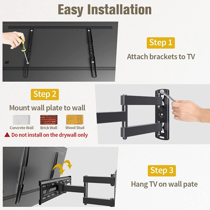 Photo 5 of Mounting Dream UL Listed TV Wall Mount Swivel and Tilt for Most 26-55 Inch TV, TV Mount Perfect Center Design, Full Motion TV Mount Bracket with Articulation, up to VESA 400x400mm, 60 lbs, MD2377