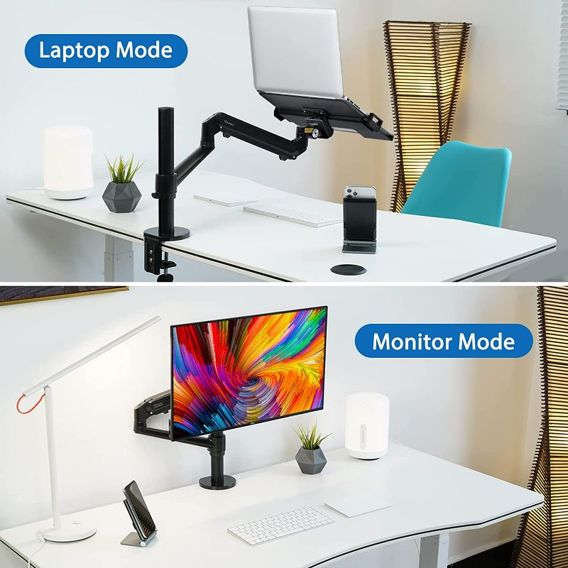 Photo 1 of Viozon Monitor/Laptop Mount, Single Gas Spring Arm Desk Stand/Holder for 17-32" Computer Monitor, Extra Laptop Tray Fits 12-17" Laptops/Notebook(1S-Prob)
