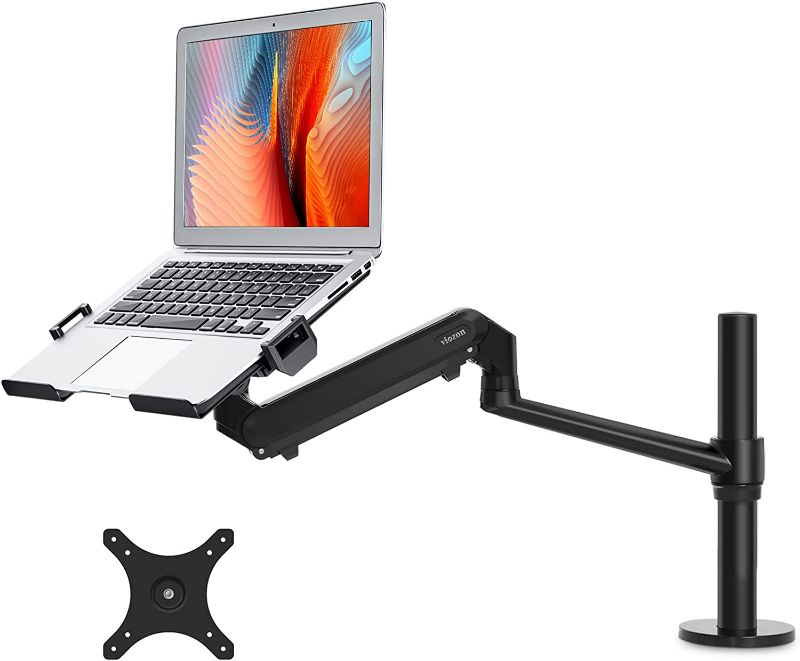 Photo 1 of Viozon Monitor/Laptop Mount, Single Gas Spring Arm Desk Stand/Holder for 17-32" Computer Monitor, Extra Laptop Tray Fits 12-17" Laptops/Notebook(1S-Prob)
