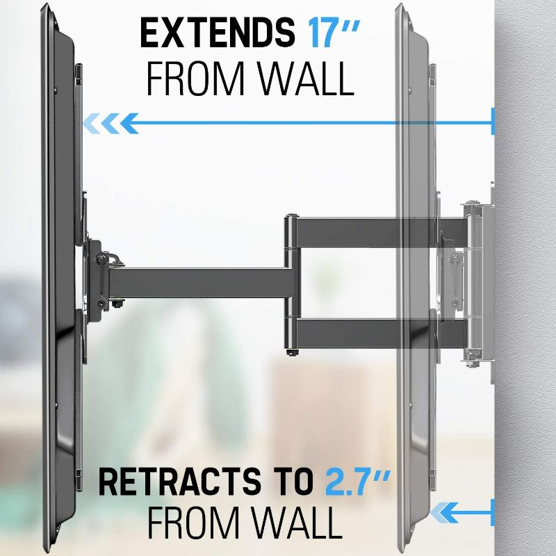 Photo 3 of Mounting Dream Full Motion TV Wall Mount for 42-75 Inch Flat Screen/Curved TVs, Heavy Duty Wall Mount TV Bracket with Swivel Articulating Dual Arms, VESA 600x400mm, 100 lbs MD2656
