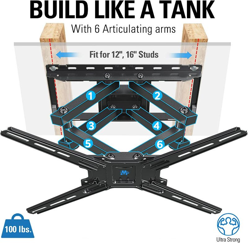 Photo 2 of Mounting Dream Full Motion TV Wall Mount for 42-75 Inch Flat Screen/Curved TVs, Heavy Duty Wall Mount TV Bracket with Swivel Articulating Dual Arms, VESA 600x400mm, 100 lbs MD2656
