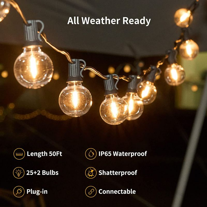 Photo 2 of Brightown Outdoor String Lights - 50 Ft Waterproof LED Patio Lights with 25 G40 Globe Bulbs, All Weatherproof Hanging Lights for Outside Backyard Porch Party Decoration
