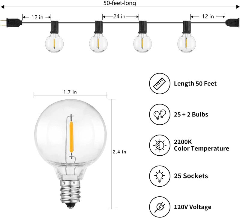 Photo 4 of Brightown Outdoor String Lights - 50 Ft Waterproof LED Patio Lights with 25 G40 Globe Bulbs, All Weatherproof Hanging Lights for Outside Backyard Porch Party Decoration
