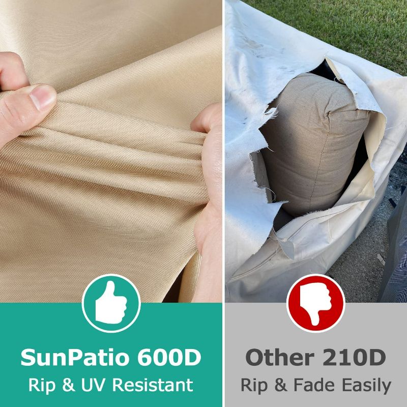 Photo 5 of SunPatio Outdoor Patio Chair Covers 2 Pack, Durable Waterproof Lounge Deep Seated Chair Cover, UV Resistant Oversized Club Chair Cover, Patio Furniture Covers, Beige and Olive, 37W x 40D x 30H Inch
