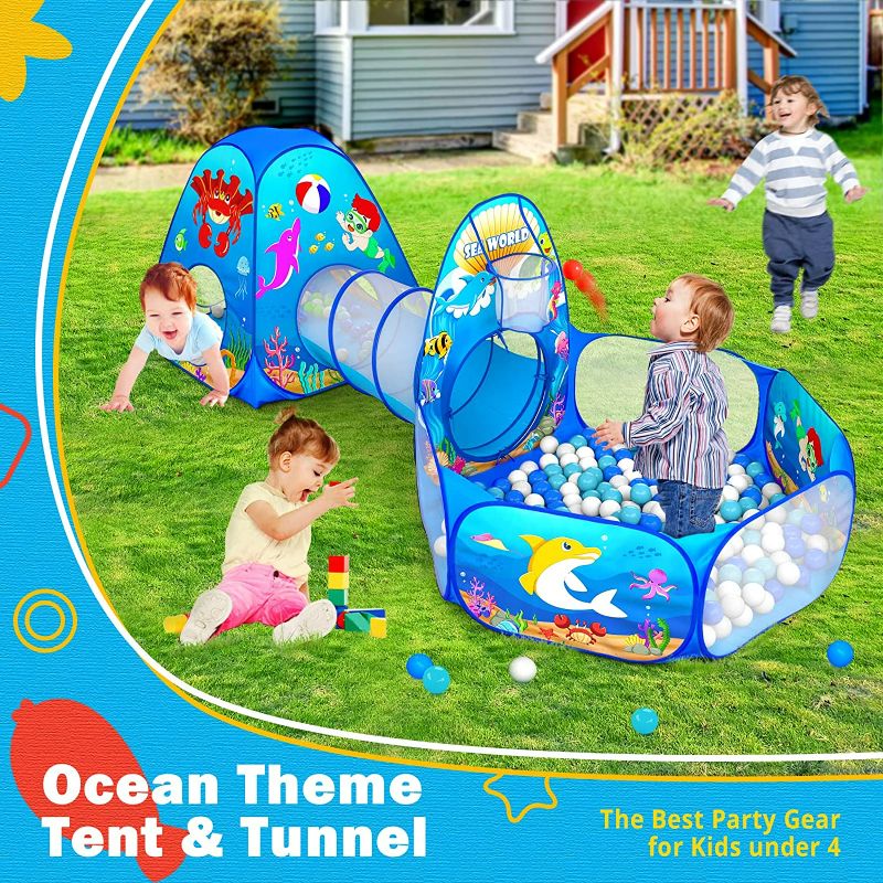 Photo 2 of GeerWest 3PC Kids Ball Pits for Toddlers with Kids Play Tent, Kids Tunnel for Baby, Children Pop Up Indoor/Outdoor Playhouse Toy for Boys and Girls, Best Birthday Gifts for 3 4 5 Years Old BALLS NOT INCLUDED
