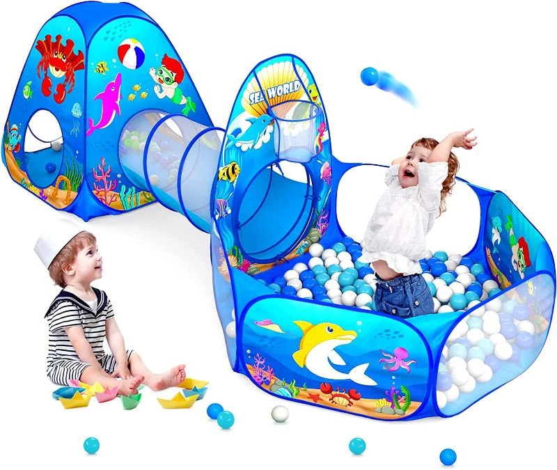 Photo 1 of GeerWest 3PC Kids Ball Pits for Toddlers with Kids Play Tent, Kids Tunnel for Baby, Children Pop Up Indoor/Outdoor Playhouse Toy for Boys and Girls, Best Birthday Gifts for 3 4 5 Years Old BALLS NOT INCLUDED
