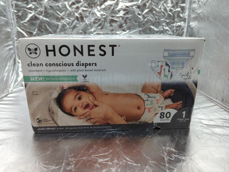 Photo 2 of The Honest Company Clean Conscious Diapers | Plant-Based, Sustainable | Dots & Dashes + Multi-Colored Giraffes | Club Box, Size 1 (8-14 lbs), 80 Count Size 1 Dots & Dashes + Multi-colored Giraffes