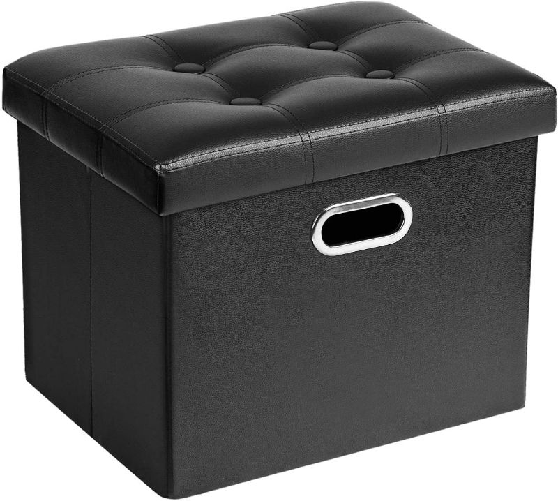Photo 1 of COSYLAND Ottoman with Storage Folding Leather Ottoman Footrest Foot Stool Black Ottoman for Room Small Rectangle Collapsible Bench Furniture with Handles Lid Toy Chest 17x13x13in BROWN
