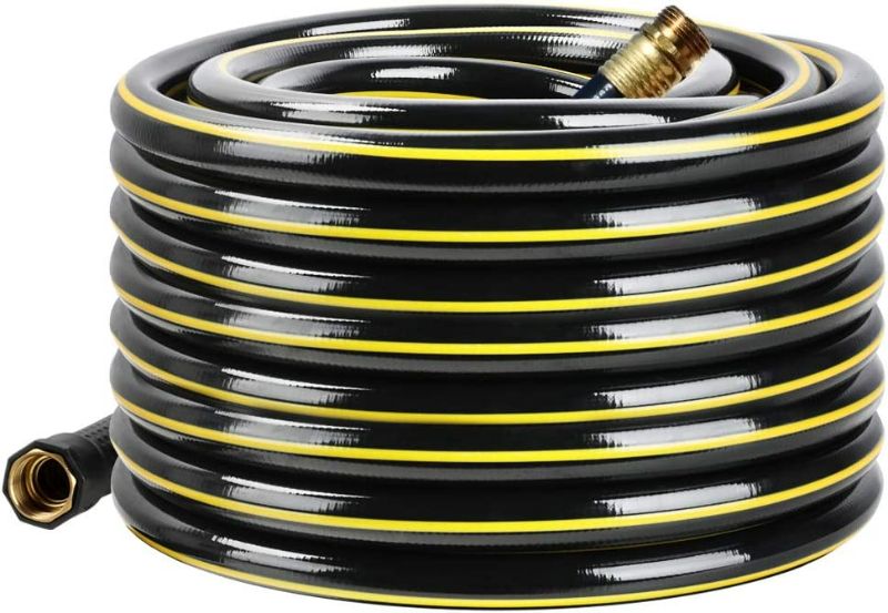 Photo 1 of Solution4Patio Homes Garden Hose No Kink 5/8 in. x 25 ft. Black Water Hose, No Leaking, Heavy Duty, High Water Pressure, Male/Female Brass Fittings 12 Year Warranty #H155B10-US
