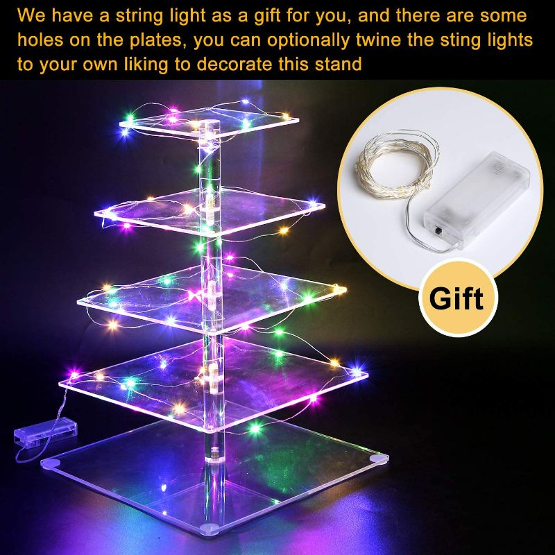 Photo 5 of Vdomus 5 Tier Acrylic Cupcake Display Stand with LED String Lights, Pastry Stand Dessert Tree Tower Cupcake Stand for Birthday/Wedding Party or Celebrations, Multicolour
