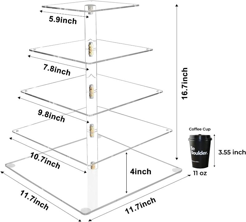 Photo 4 of Vdomus 5 Tier Acrylic Cupcake Display Stand with LED String Lights, Pastry Stand Dessert Tree Tower Cupcake Stand for Birthday/Wedding Party or Celebrations, Multicolour
