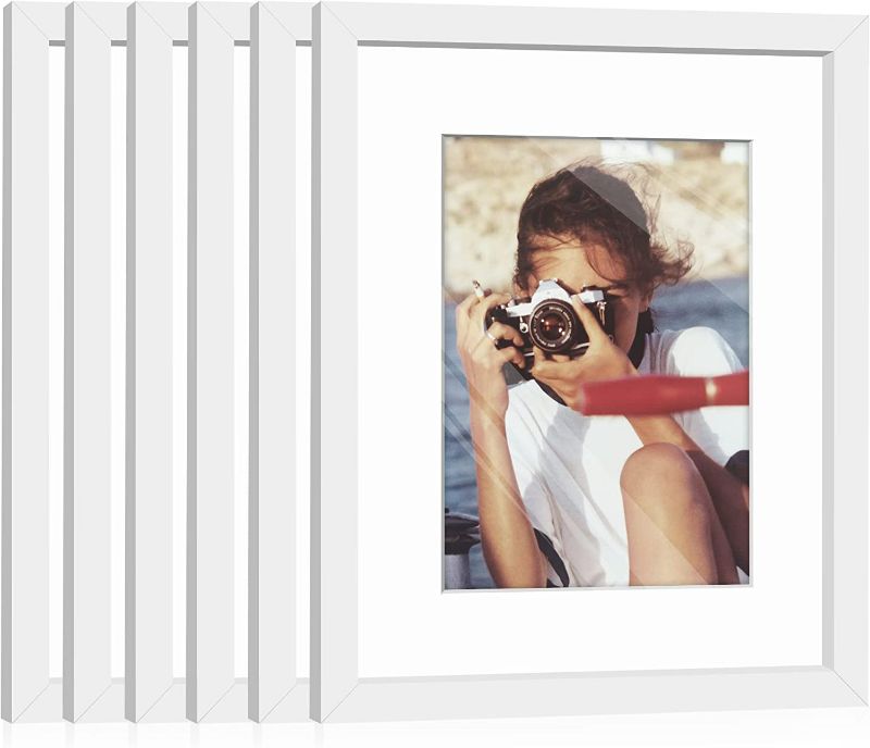 Photo 1 of HappyHapi 8x10 Inch Picture Frames, Set of 6 Wooden Picture Frames, Tabletop or Wall Display Decoration for Photos, Paintings, Landscapes, Posters, Artwork (White)
