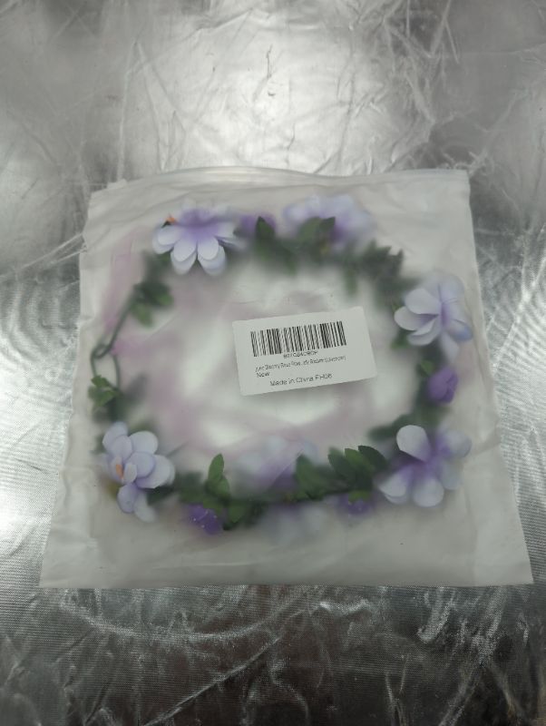 Photo 2 of June Bloomy Rose Flower Leave Crown Bridal Halo Headband with Adjustable Ribbon Lavender