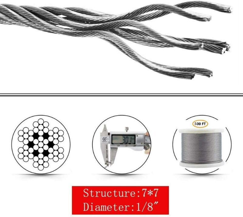 Photo 3 of Bysn 1/8 T316 Stainless Steel Cable, Aircraft Cable for Deck Railing, 7 x 7 Strands Construction Braided Steel Cable, 500FT Wire Rope Cable for Railing
