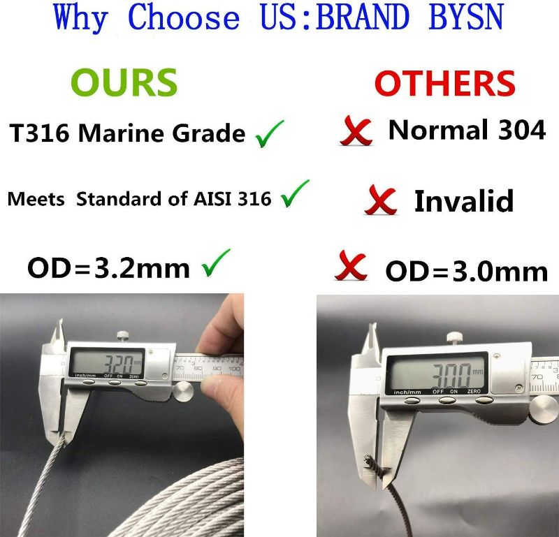 Photo 2 of Bysn 1/8 T316 Stainless Steel Cable, Aircraft Cable for Deck Railing, 7 x 7 Strands Construction Braided Steel Cable, 500FT Wire Rope Cable for Railing
