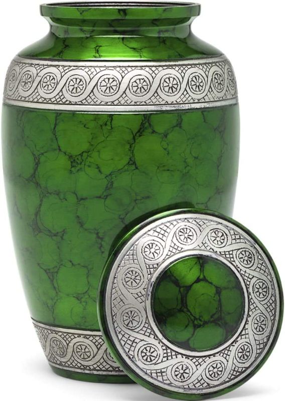 Photo 2 of Eternal Harmony Cremation Urn for Human Ashes | Memorial Urn Carefully Handcrafted with Elegant Finishes to Honor and Remember Your Loved One | Adult Urn Large Size with Beautiful Velvet Bag (Green)
