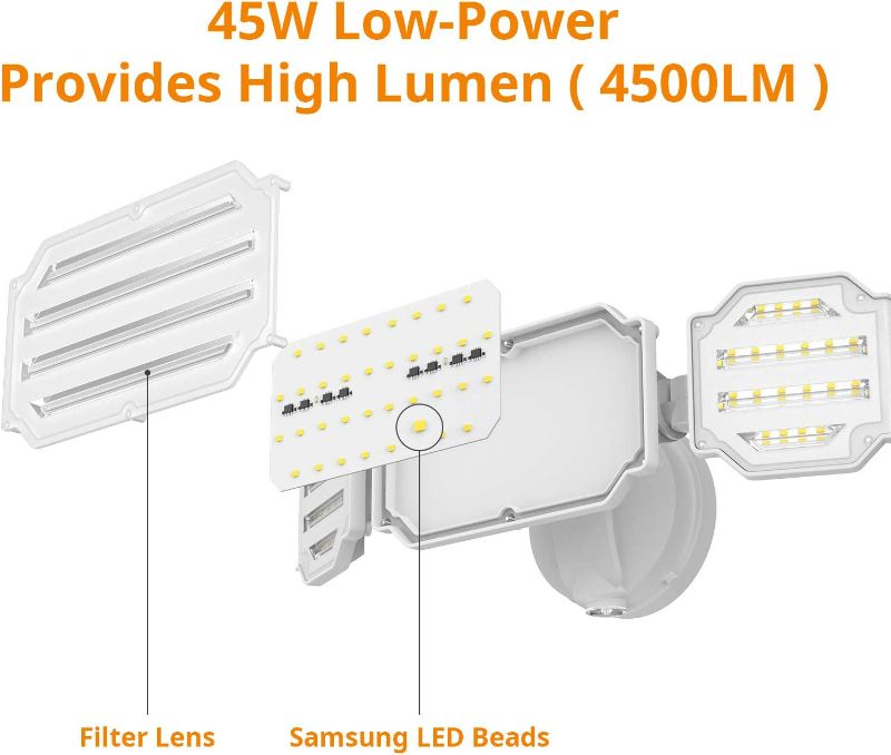 Photo 3 of LEPOWER 4500LM LED Flood Light Outdoor Dusk to Dawn, 45W Security Lights Outdoor with 3 Adjustable Heads, IP65 Waterproof, 5000K, Photocell Flood Light Fixture for Garage, Patio, Yard
