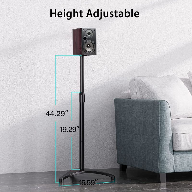 Photo 3 of PERLESMITH Speaker Stands Height Adjustable 19.29-44.29 Inch with Cable Management, Hold Satellite Speakers and Small Bookshelf Speakers up to 9lbs -1 Pair
