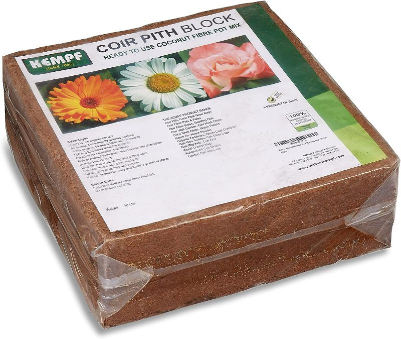 Photo 1 of Kempf Compressed Coco Coir Pith Block, 10 Pound Block, Natural Potting Mix, Expands to 18 Gallons
