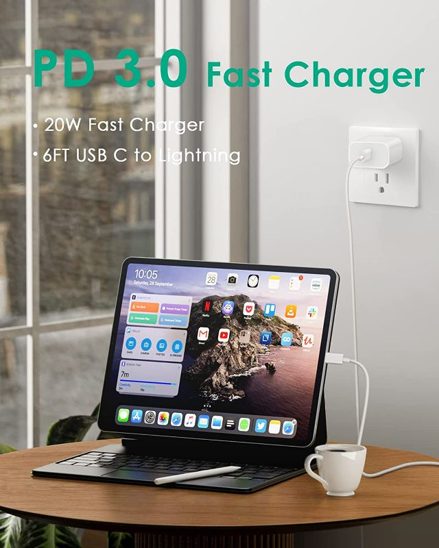 Photo 2 of iPhone Charger Fast Charging, [Apple MFi Certified] Fast Charger 20W PD USB C Wall Charger with 6FT Type C to Lightning Cable Compatible with iPhone 14 13 12 11 Pro Max/Pro/XS Max/XS/XR/X, iPad BLACK
