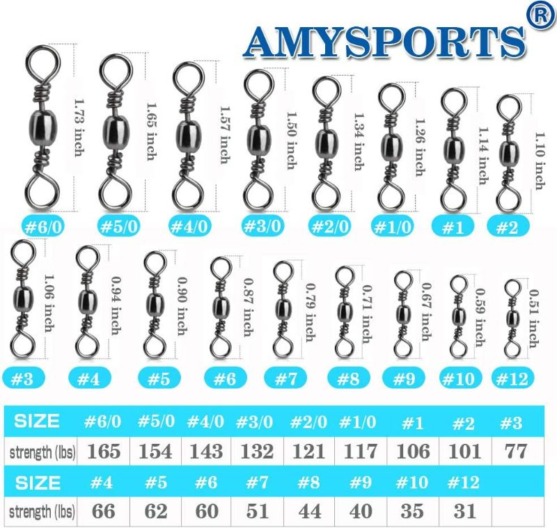 Photo 1 of AMYSPORTS High Strength Fishing Swivels Barrel Solid Ring Barrel Fishing Swivel Rolling Fishing Tackle Line Connector Saltwater Freshwater Stainless Steel Accessories 10#/100pcs

