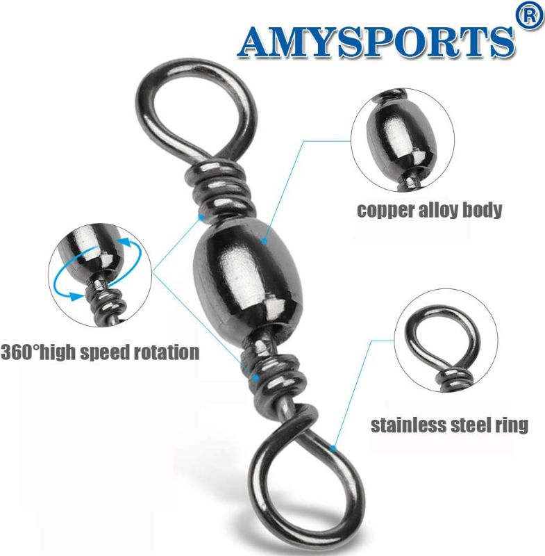 Photo 2 of AMYSPORTS High Strength Fishing Swivels Barrel Solid Ring Barrel Fishing Swivel Rolling Fishing Tackle Line Connector Saltwater Freshwater Stainless Steel Accessories 10#/100pcs
