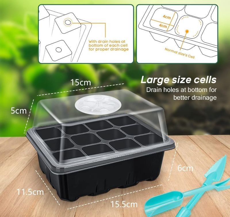 Photo 3 of Bonviee 5 Packs Seed Starter Tray Seed Starter Kit (12 Cells Per Tray) with Adjustable Humidity Dome and Base Greenhouse Grow Trays for Seeds Growing Starting

