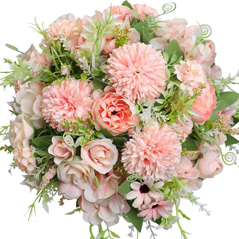 Photo 1 of Nubry 3pcs Artificial Flowers Bouquet Fake Peony Silk Hydrangea Wildflowers Arrangements with Stems for Wedding Home Centerpieces Decor (Light Pink)
