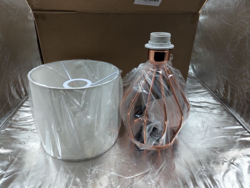 Photo 4 of GGOYING Set of 2 Table Lamp, Bedside Lamp with Simple Rose Gold Metal Base, Fabric Shade for Nightstand Bedroom Living Room Office Working Reading (Bulb not Included)
