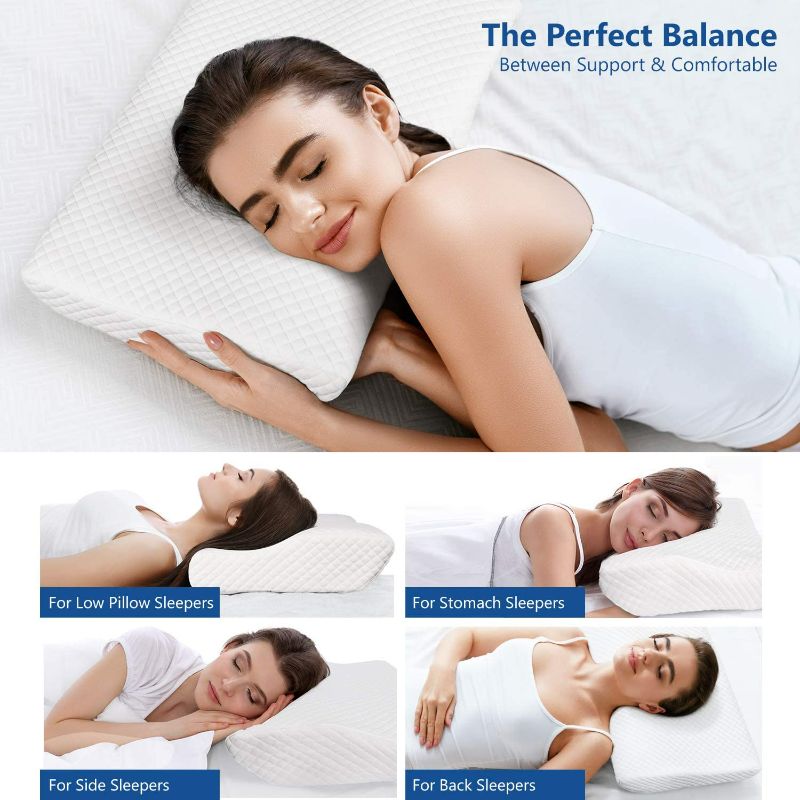 Photo 3 of ZAMAT Contour Memory Foam Pillow for Neck Pain Relief, Adjustable Ergonomic Cervical Pillow for Sleeping, Orthopedic Neck Pillow with Washable Cover, Bed Pillows for Side, Back, Stomach Sleepers
