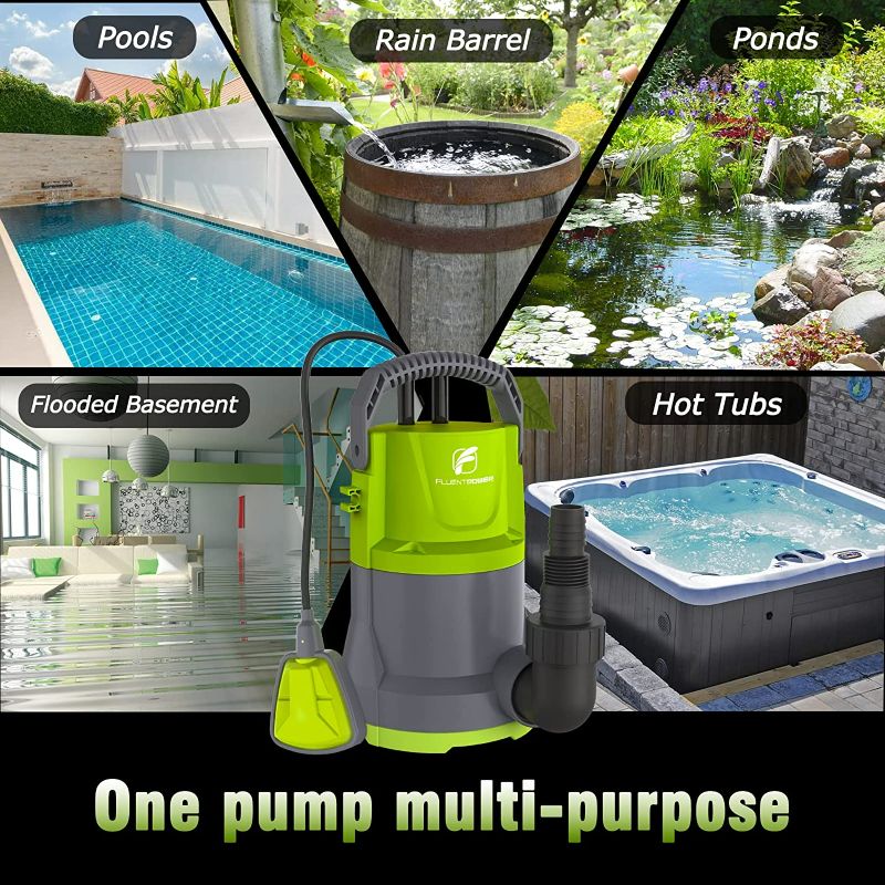 Photo 4 of FLUENTPOWER 1/3HP Utility Pump 2300GPH Submersible Sump Pump, Drain Clean Water for Basement Flood Cellar Pool Pond Garden and Hot Tub, Automatic/Manual Operation by Float Switch, ORANGE and Grey
