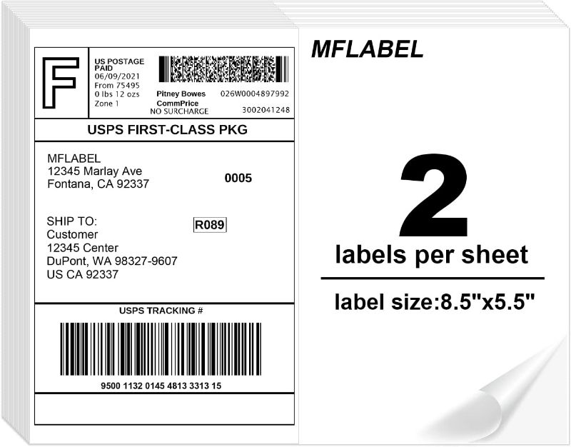 Photo 1 of MFLABEL Half Sheet Labels with Self Adhesive,8.5 x 11 Inches Packaging Labels , Address Labels, Shipping Labels for Laser & Inkjet Printers,300 Count(150 Sheets)

