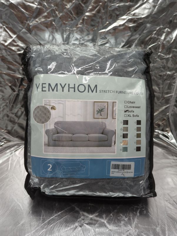 Photo 2 of YEMYHOM Latest Checkered 4 Pieces Couch Covers for 3 Cushion Couch High Stretch Thickened Sofa Cover for Dogs Pets Elastic Slipcovers Living Room Furniture Protector (Light Gray), 71"-91"(3 Cushions) 71"-91"(3 CUSHIONS) Light Gray