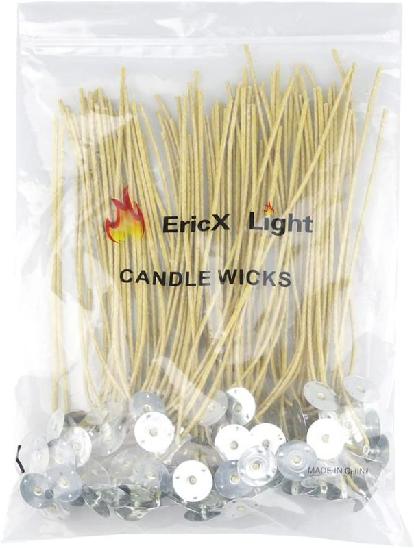 Photo 1 of EricX Light Organic Hemp Candle Wicks, 100 Piece 8" Pre-Waxed by 100% Beeswax & Tabbed, for Candle Making
