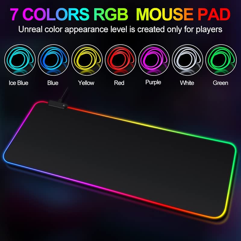 Photo 2 of Large RGB Gaming Mouse Pad -15 Light Modes Touch Control Extended Soft Computer Keyboard Mat Non-Slip Rubber Base for Gamer Esports Pros 31.5X11.8
