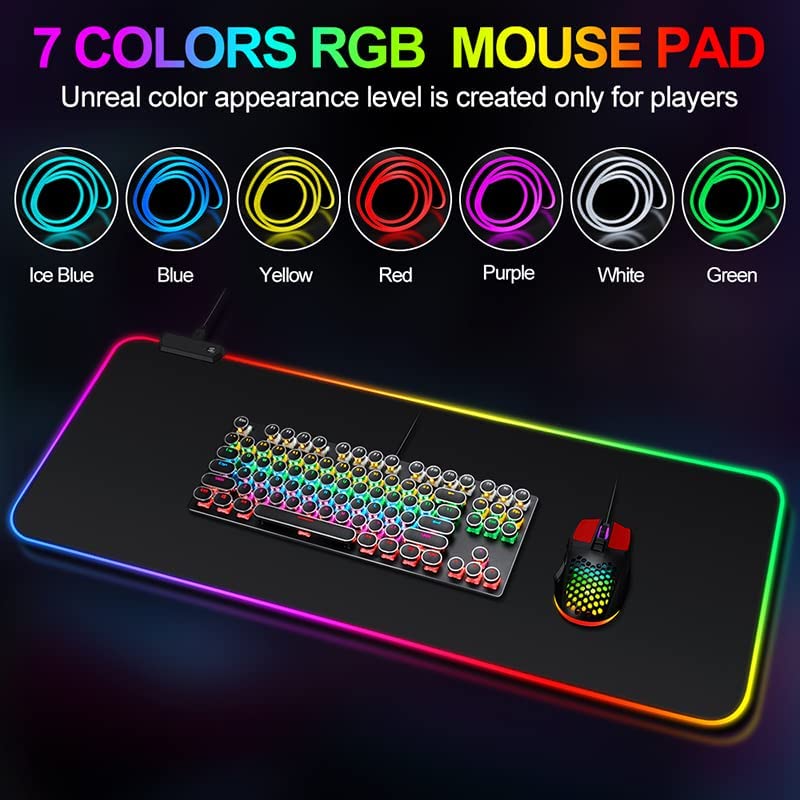 Photo 3 of Large RGB Gaming Mouse Pad -15 Light Modes Touch Control Extended Soft Computer Keyboard Mat Non-Slip Rubber Base for Gamer Esports Pros 31.5X11.8

