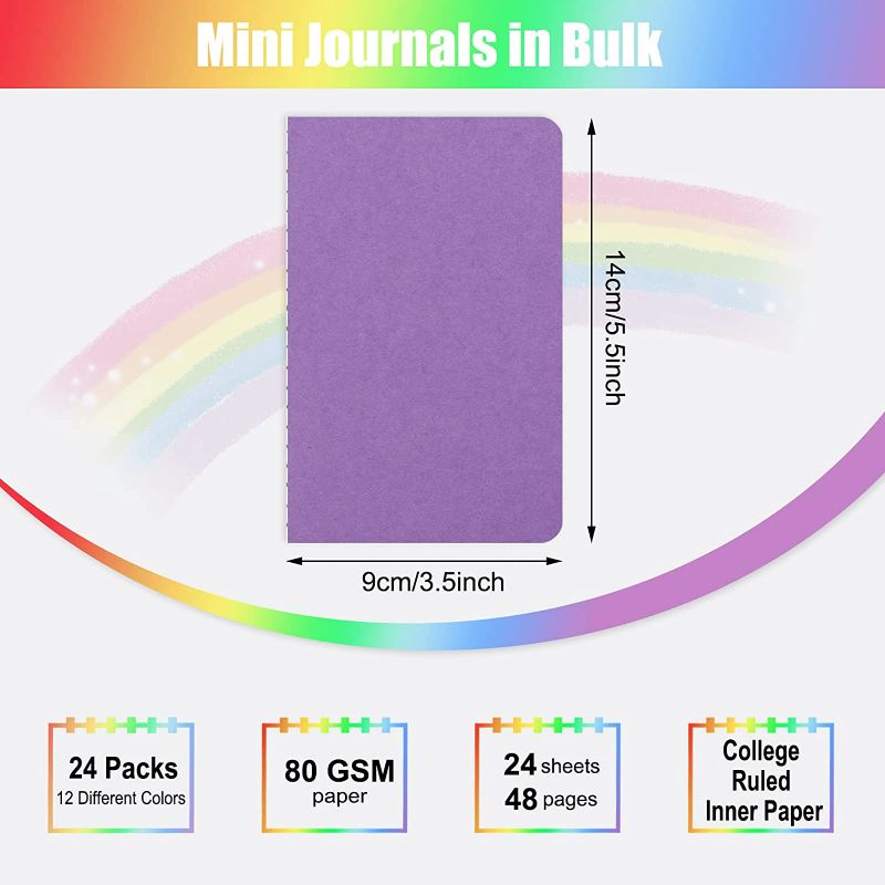 Photo 2 of EOOUT 24pcs Mini Notebooks, Small Pocket Notebooks, Journals for Kids, Lined Notepad, 3.5"x5.5", 12 Colors for Students, Traveler, School Supplies
