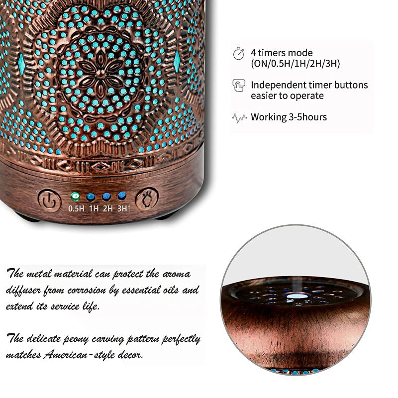 Photo 3 of BAIESHIJI Essential Oil Diffuser, Metal Vintage Essential Oil Diffusers 100ML, Aromatherapy Diffuser with Waterless Auto Shut-Off Protection, Cool Mist Humidifier for Bedroom Home, Office

