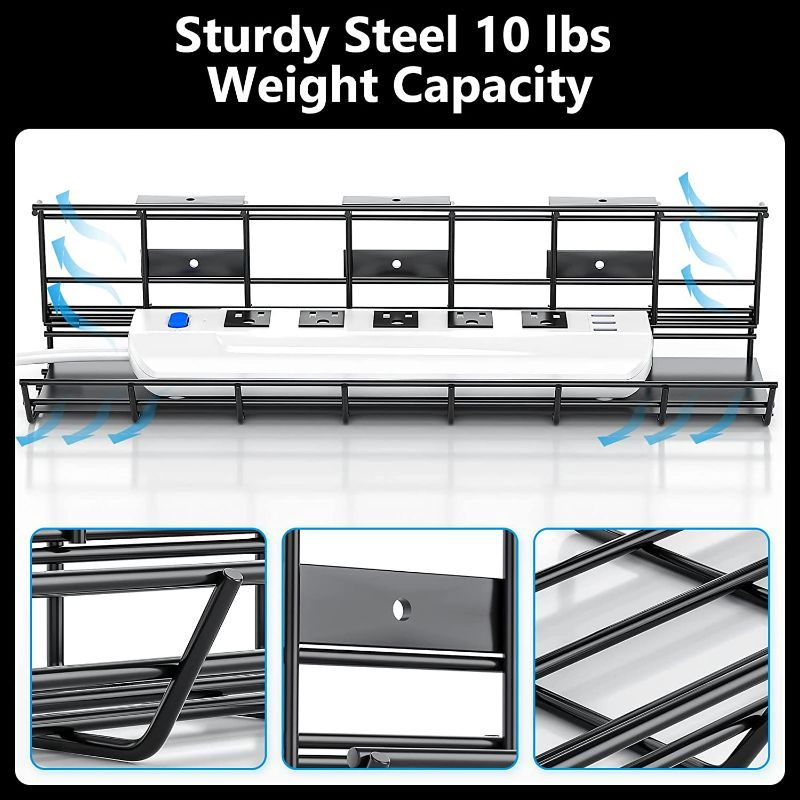 Photo 3 of Under Desk Cable Management Tray Screw Mount, 34in Under Desk Cable Organizer System for Wire Management, Metal Under Desk Shelf Cable Management Rack, 6 Pre-Installed Holes for Desk/Wall
