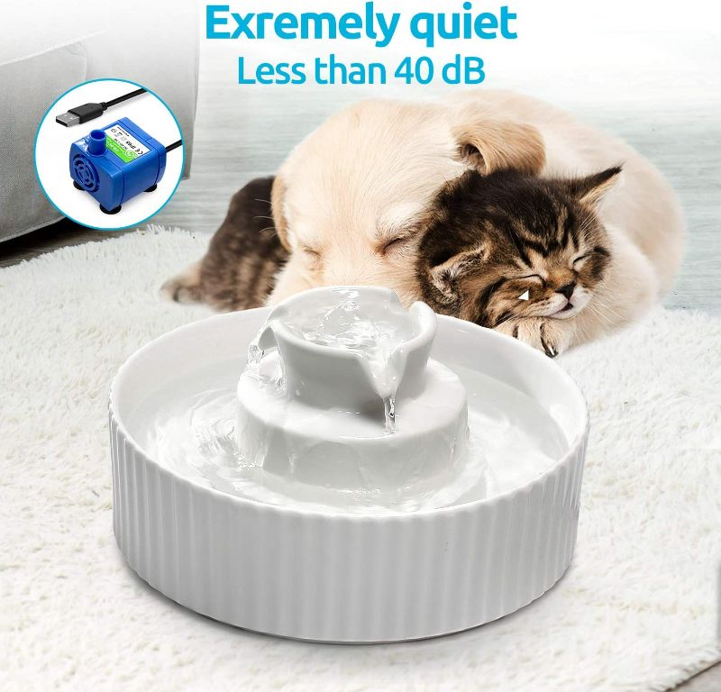 Photo 4 of VinDox 360 Ceramic Cat Fountain, 2.1L Pet Drinking Fountain for Cat and Dog, Cat Fountain Porcelain, Cat Water Dispenser with Activated Carbon Filter and Sponge Foam Pre-Filter (White)
