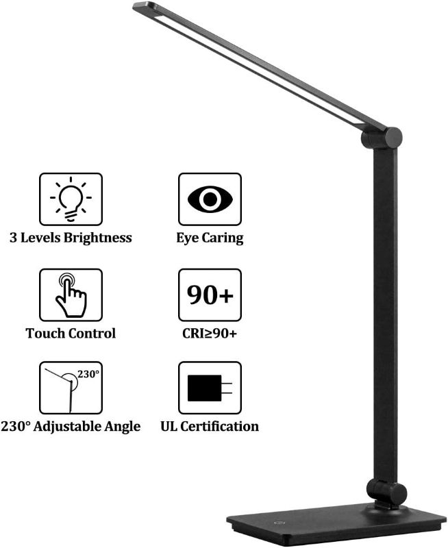 Photo 3 of Dott Arts LED Desk Lamp, Touch Control Desk Lamp with 3 Levels Brightness, Dimmable Office Lamp with Adjustable Arm, Foldable Table Desk Lamp for Table Bedroom Bedside Office Study, 5000K, 8W, Black

