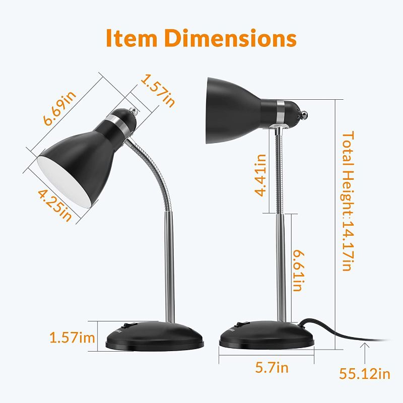Photo 5 of LEPOWER Metal Desk Lamp, Adjustable Goose Neck Table Lamp, Eye-Caring Study Desk Lamps for Bedroom, Study Room and Office (Black)
