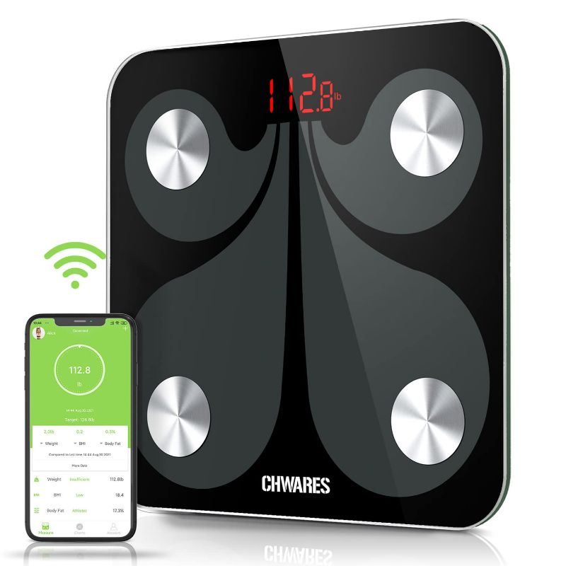 Photo 1 of Body Fat Scale, USB Rechargeable Digital Weight Bathroom Scales, CHWARES Smart BMI Scale with 13 Body Data, Electronic Scale for Body Weight with Bluetooth, 400lbs, Smart Digital Bathroom Weight Scale
