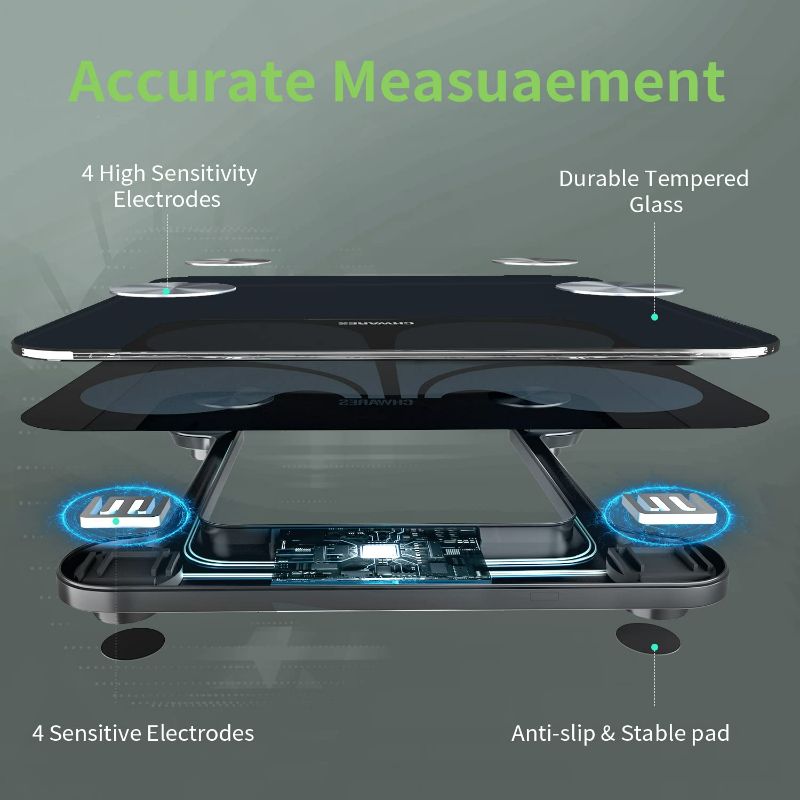 Photo 2 of Body Fat Scale, USB Rechargeable Digital Weight Bathroom Scales, CHWARES Smart BMI Scale with 13 Body Data, Electronic Scale for Body Weight with Bluetooth, 400lbs, Smart Digital Bathroom Weight Scale
