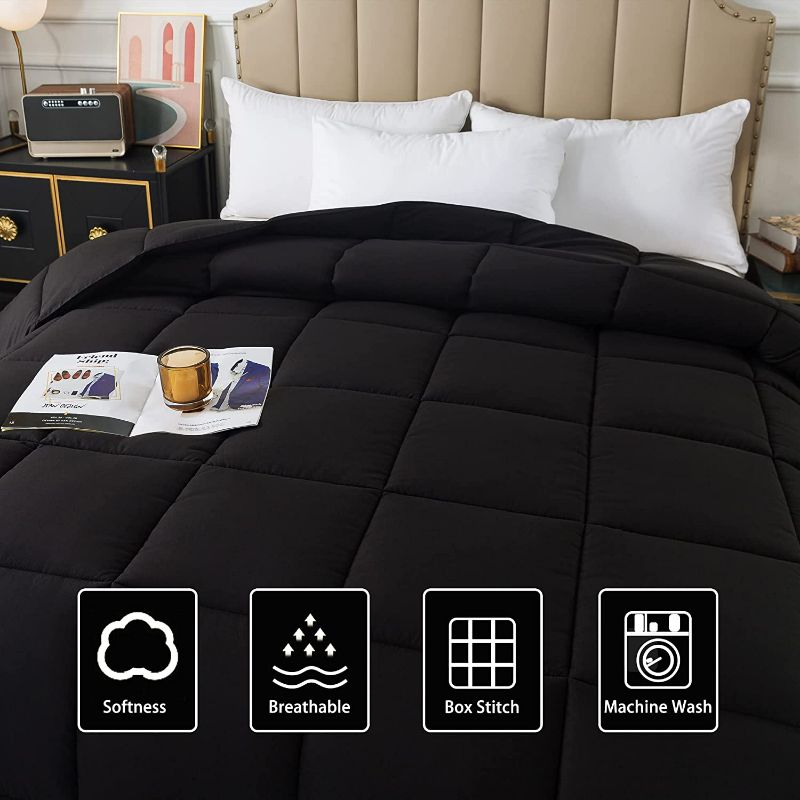 Photo 3 of DOWNCOOL Comforters Full Size, Duvet Insert,Black All Season Duvet, Lightweight Quilt, Down Alternative Hotel Comforter with Corner Tabs (Black, Full 82x86 Inches)
