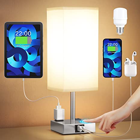 Photo 1 of aooshine Bedside Lamp with USB Port - Touch Control Table Lamp for Bedroom with USB C+A Charging Ports & AC Outlets, 3-Way Dimmable Nightstand Lamp for Living Room Office
