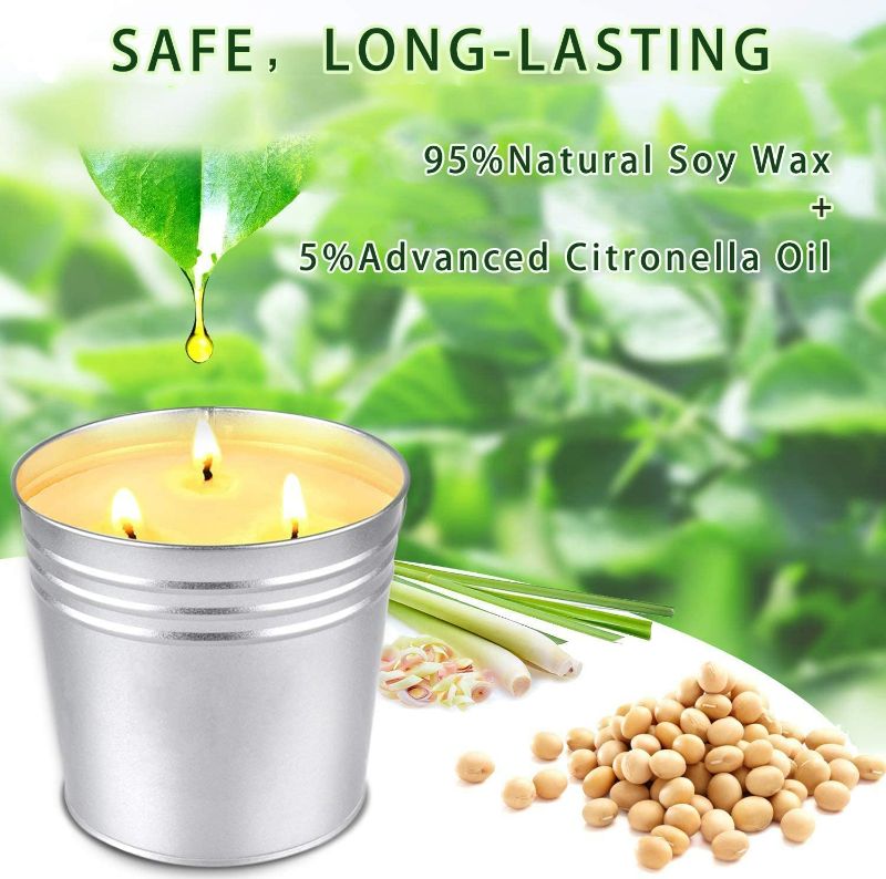Photo 2 of Citronella Candles Outdoor Large Patio Candle, Outside 3 Wick Bucket Candle 100 Hour Burning for Table Backyard Camping Indoor, Soy Wax Scented Candle Gift for Women Wedding, 2 Pack 17OZ
