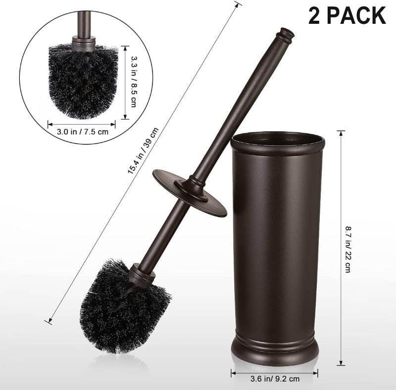 Photo 3 of Toilet Bowl Brush Holder Set: 2 Pack Modern Deep Cleaning Bathroom Toilet Scrubber with Caddy for rv - Rim Decorative Accessories Cleaner Brushes for Toilet - Bronze
